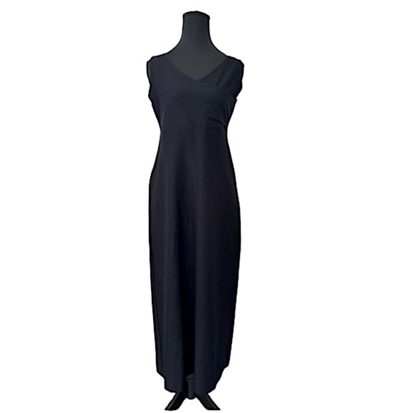 Eileen Fisher Sleeveless Crossover Stretchy Midi Length Black Shift Dress, XS - Picture 4 of 9